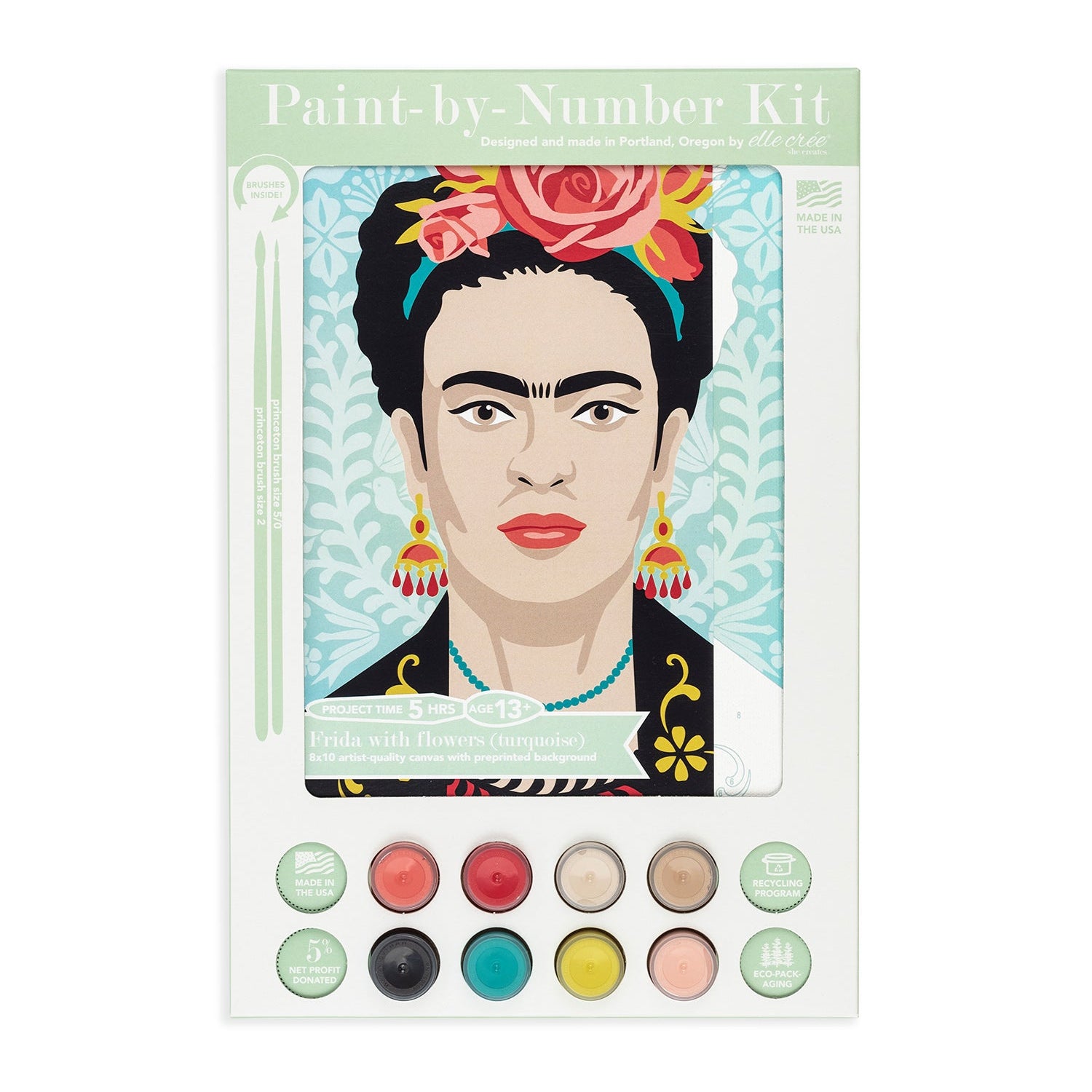 Frida with Flowers (turquoise) | 8x10 paint-by-number kit