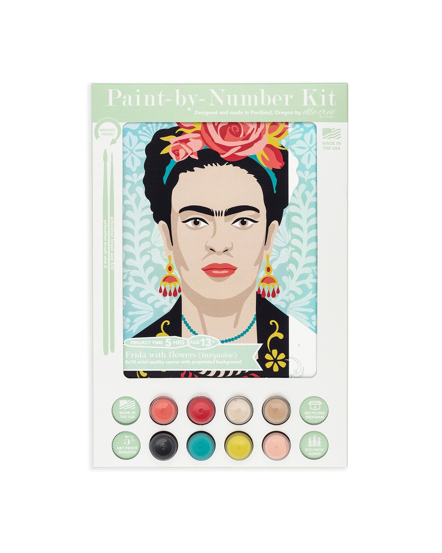 Frida with Flowers (turquoise) | 8x10 paint-by-number kit