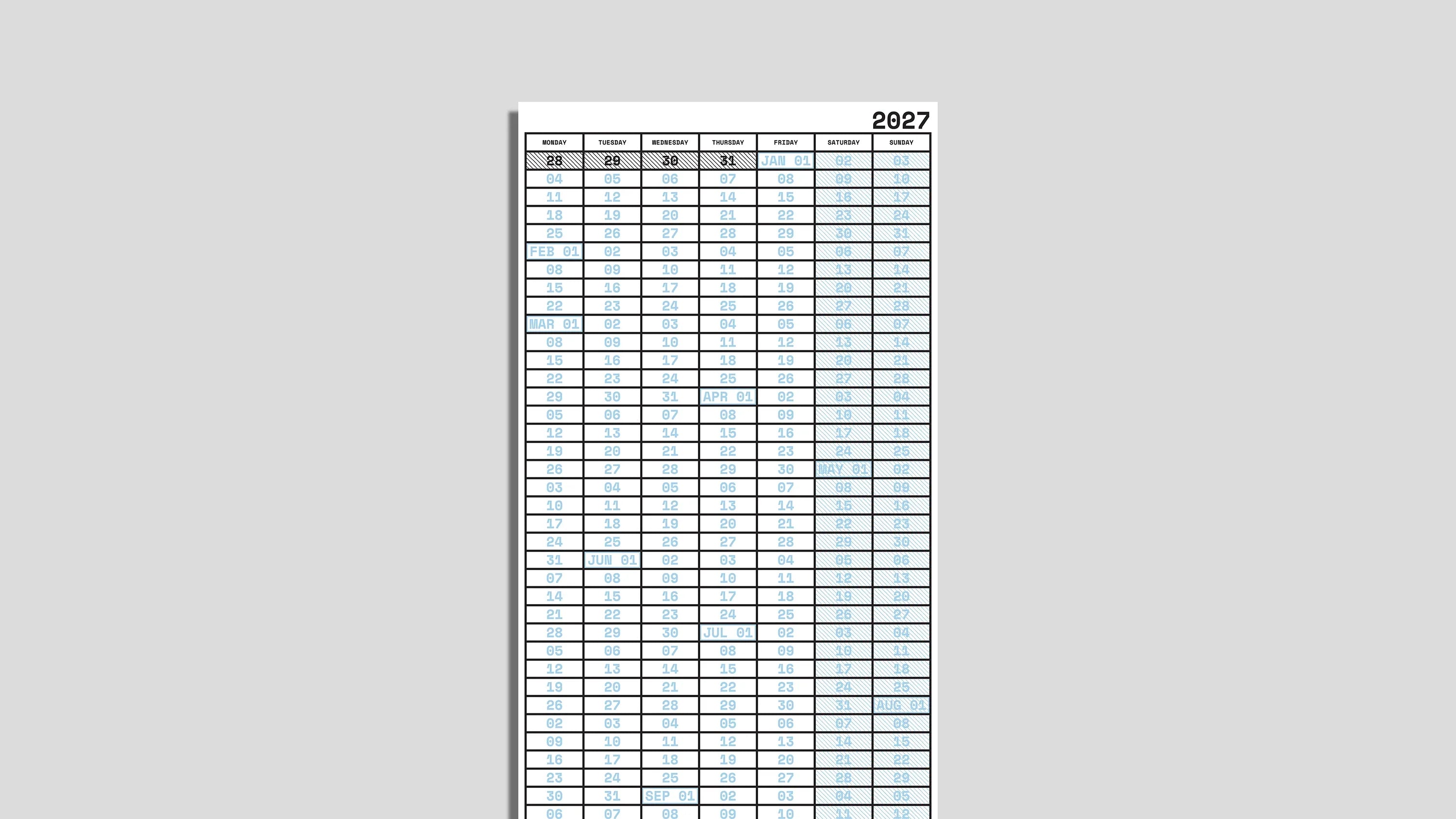 Annual Week View Calendar